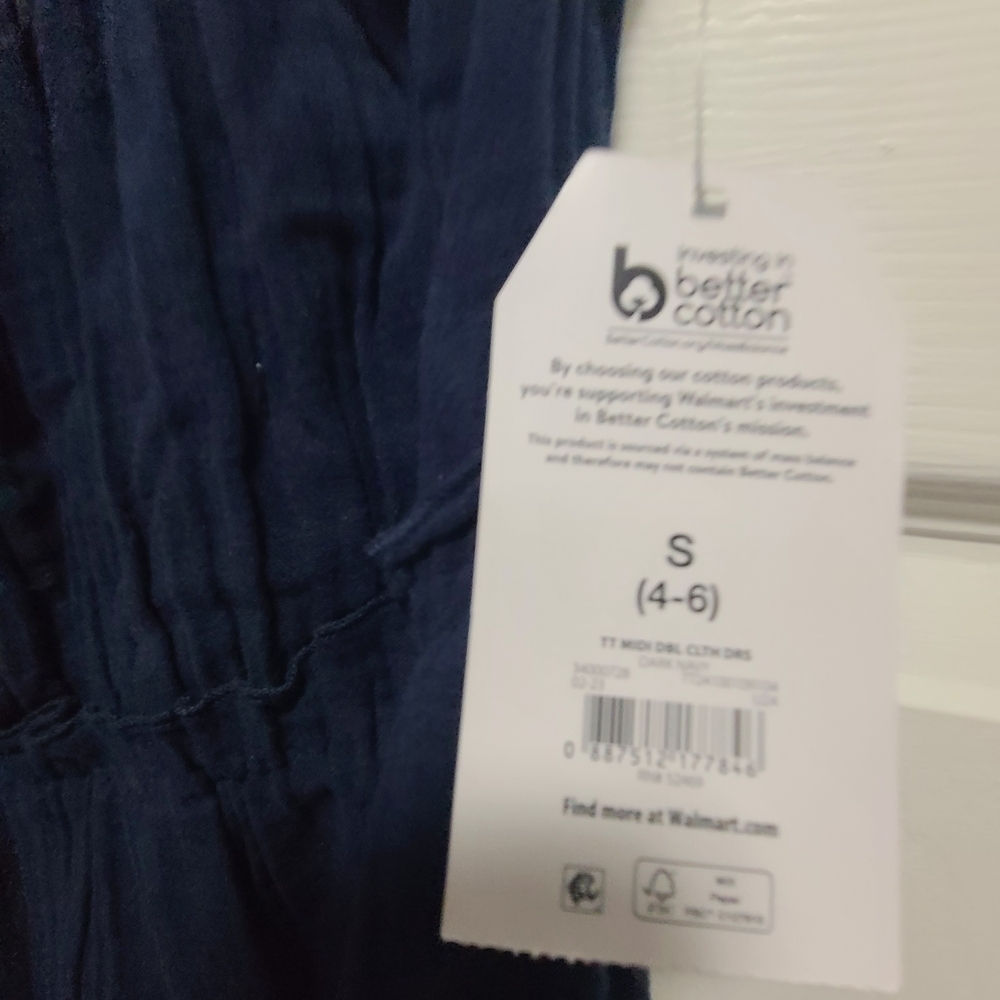 Time and Tru Deep Blue Cotton‎ Midi Tiered Dress NWT - Picture 8 of 16